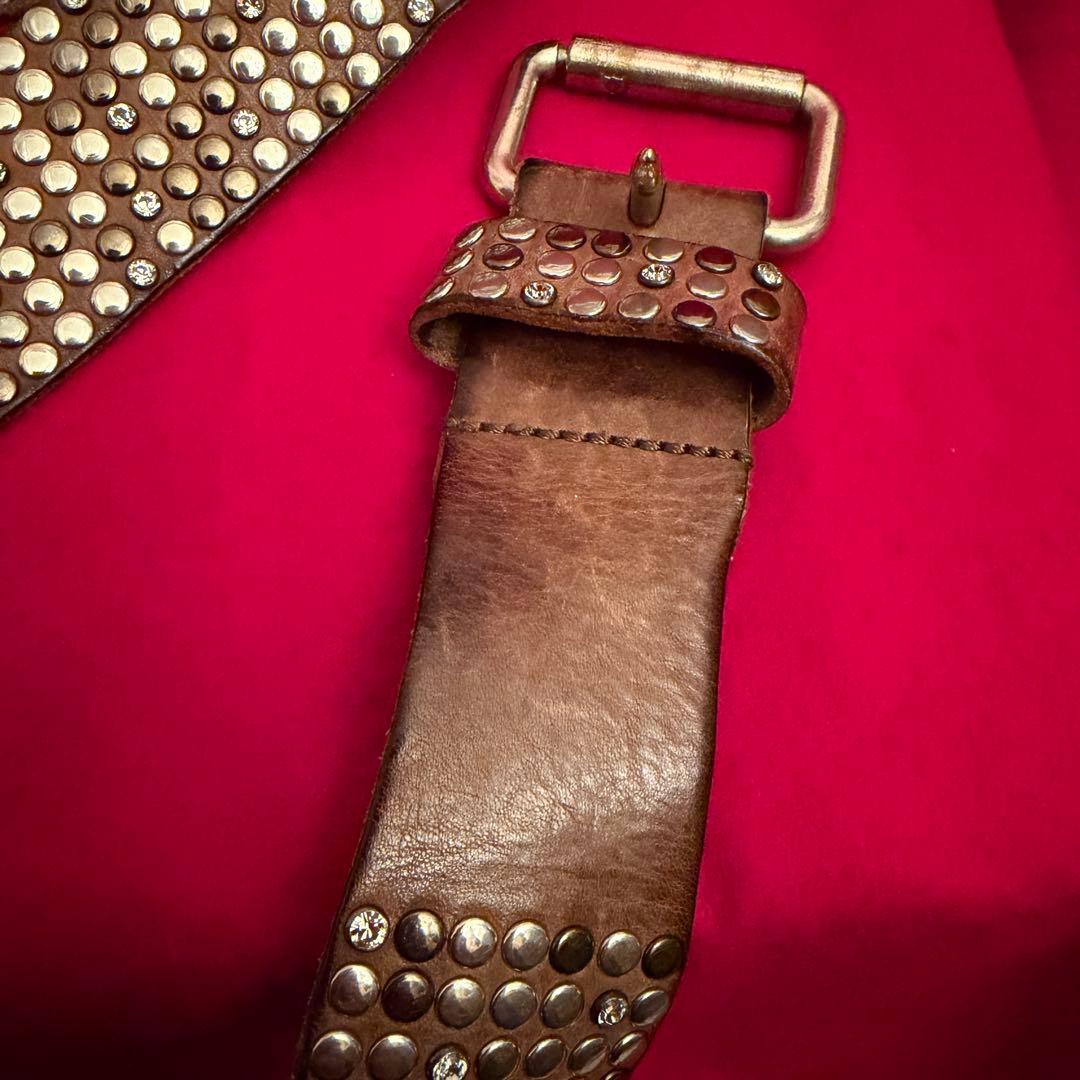 HTC メンズスタッズレザーベルト サイズ90/86 B'2nd 本革 箱付き