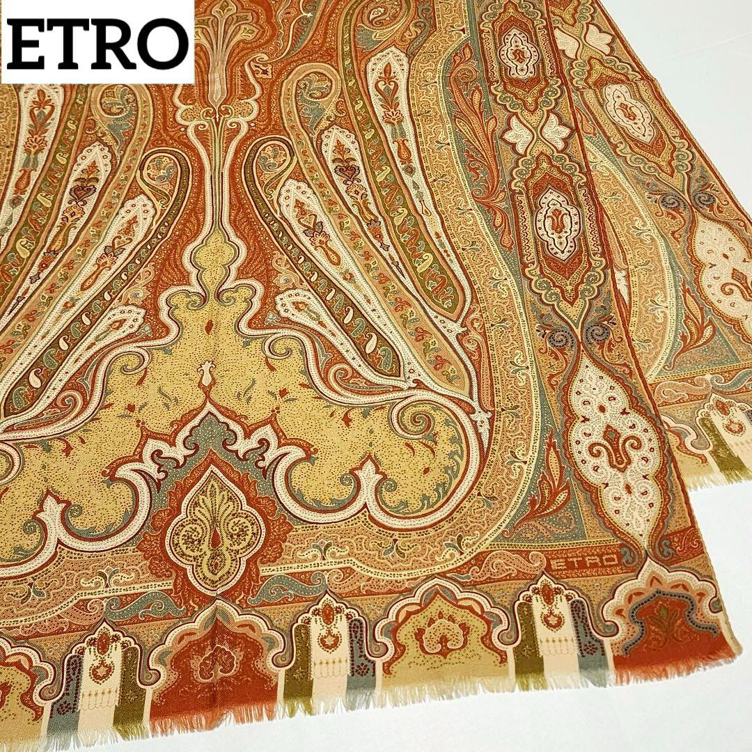 美品★ETRO★ エトロ ストール ペイズリー柄 ウール混 ブラウン ベージュ.