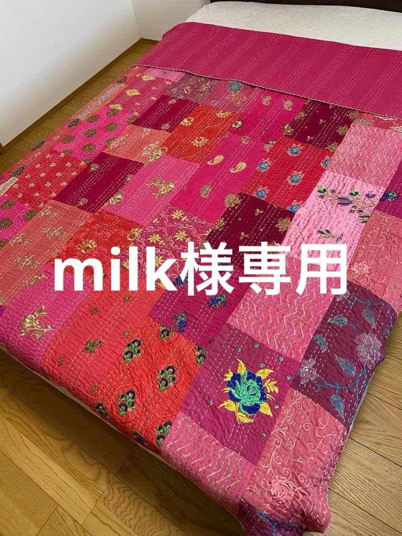 インド製 直輸入カンタキルト パッチワーク マルチカバー ピンク系