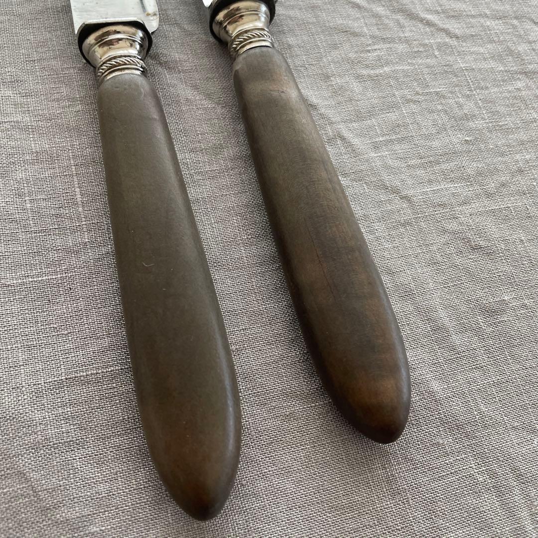 フレンチアンティーク　黒檀　エボニー　ディナーナイフ　2本セット