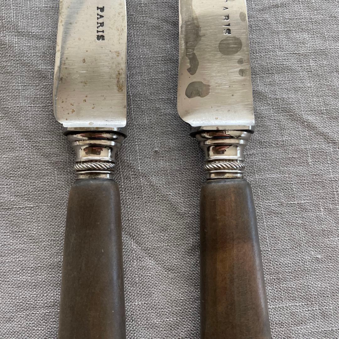 フレンチアンティーク　黒檀　エボニー　ディナーナイフ　2本セット