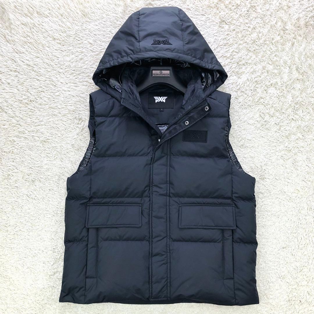 美品⭐PXG グースダウンベスト ゴルフウェア Lサイズ フード着脱可 ブラック