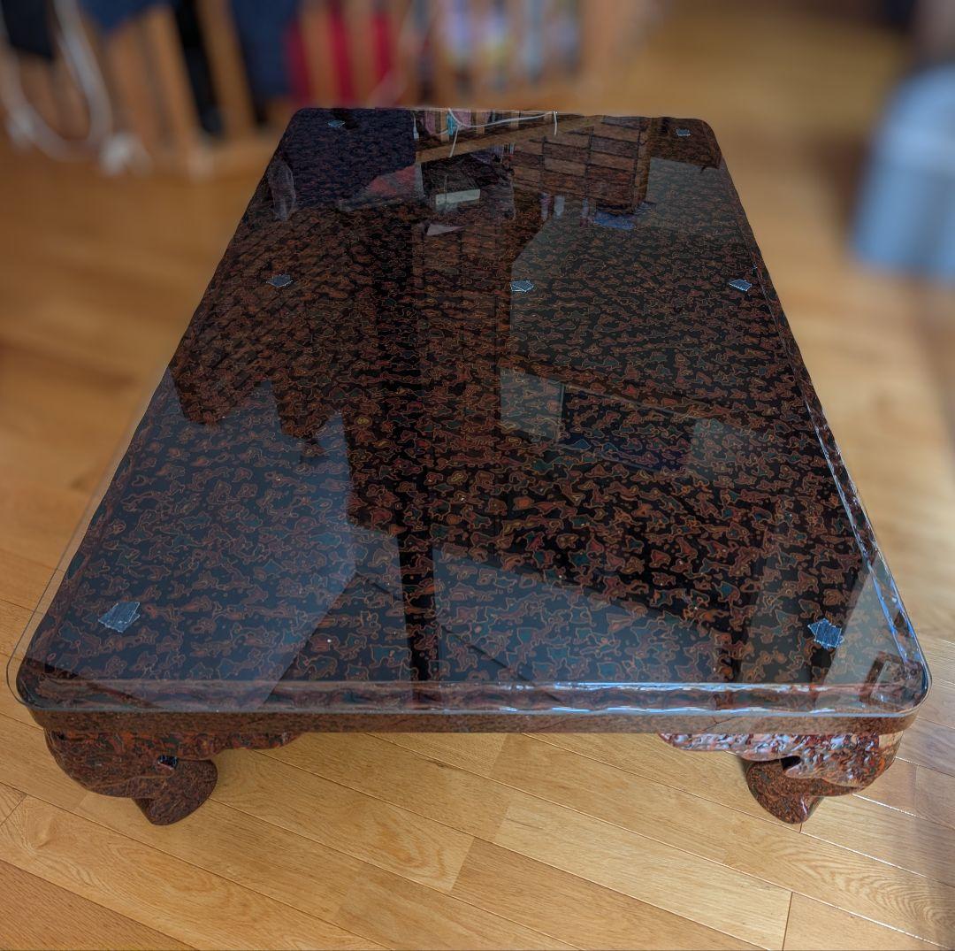 津軽塗 テーブル ガラス板付き ヴィンテージ家具