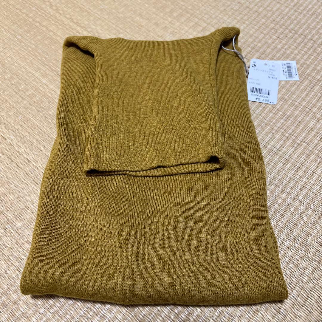 tumugu コットンリブニットロングタートル　アイボリー＆マスタード