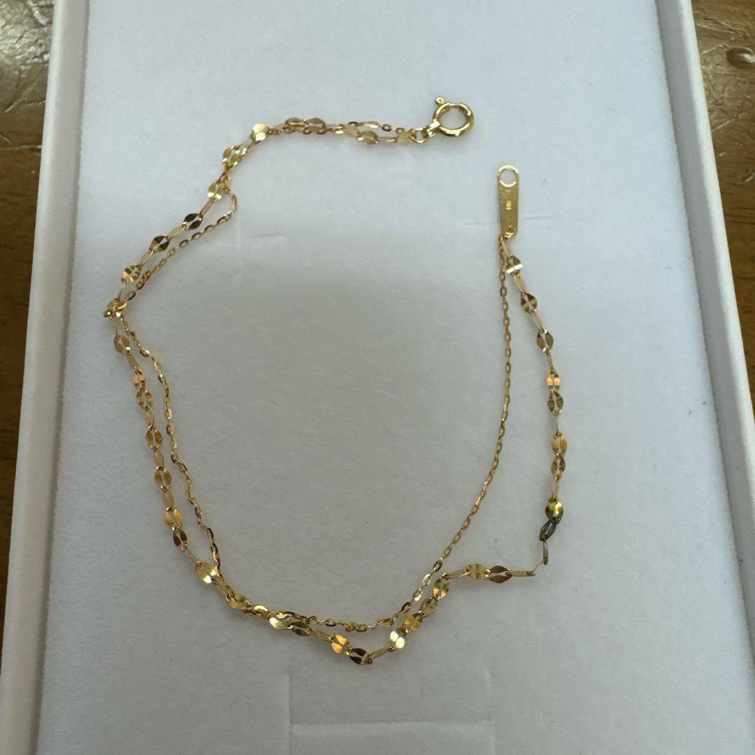 新品未使用　K18YG ペタルアズキ 2連ブレスレット刻印あり／中空／18cm