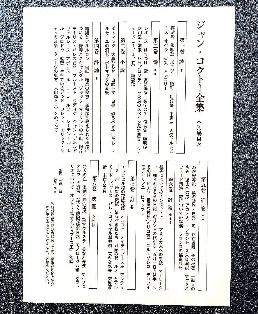 ⭐️絶版　ジャン・コクトー全集1～8 巻セット　東京創元社