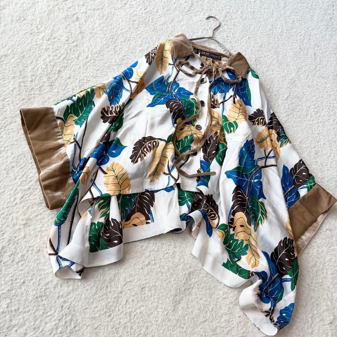 サカイ サンサーフ ブラウス リーフ 総柄 ベロア メッシュ とろみ アロハ希少