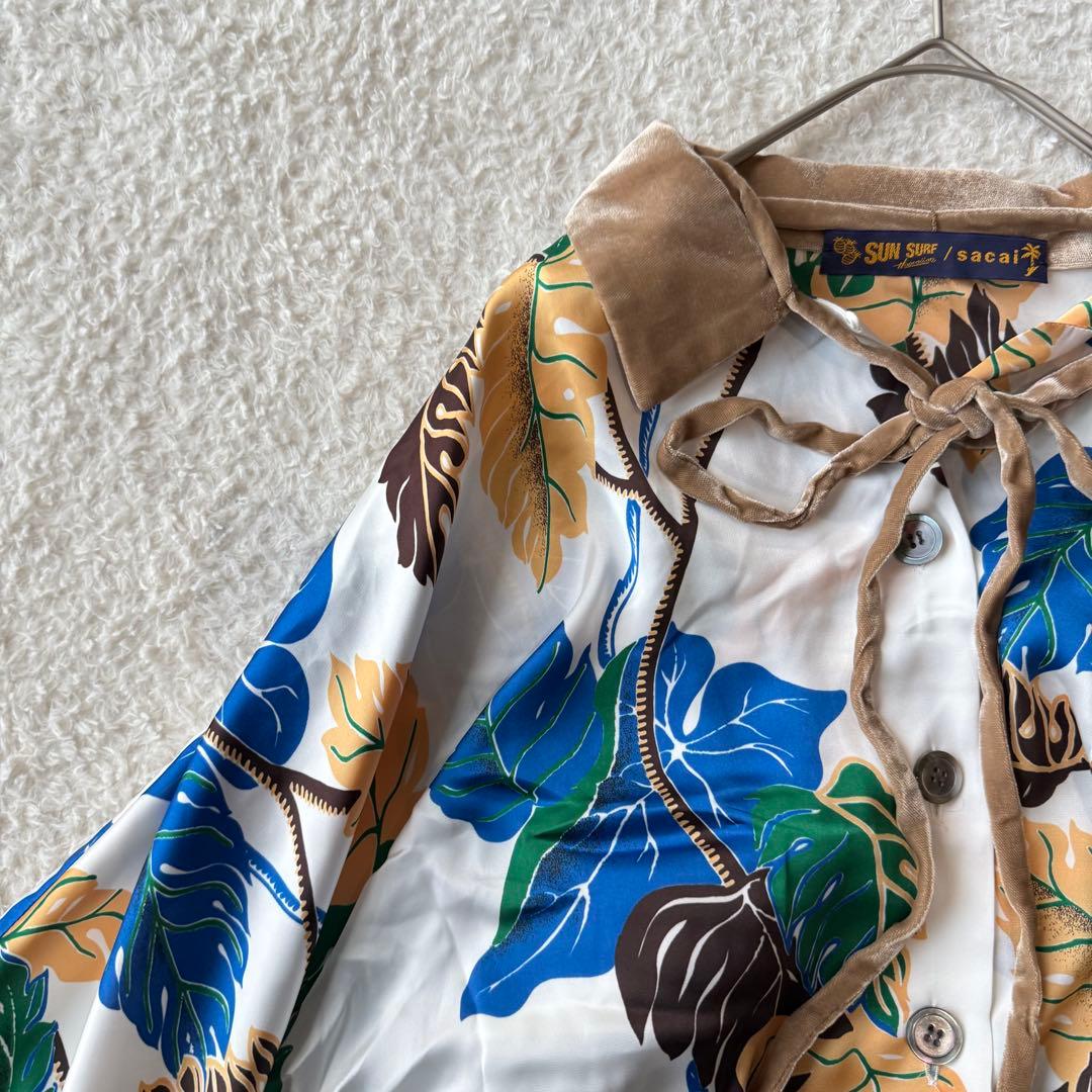 サカイ サンサーフ ブラウス リーフ 総柄 ベロア メッシュ とろみ アロハ希少