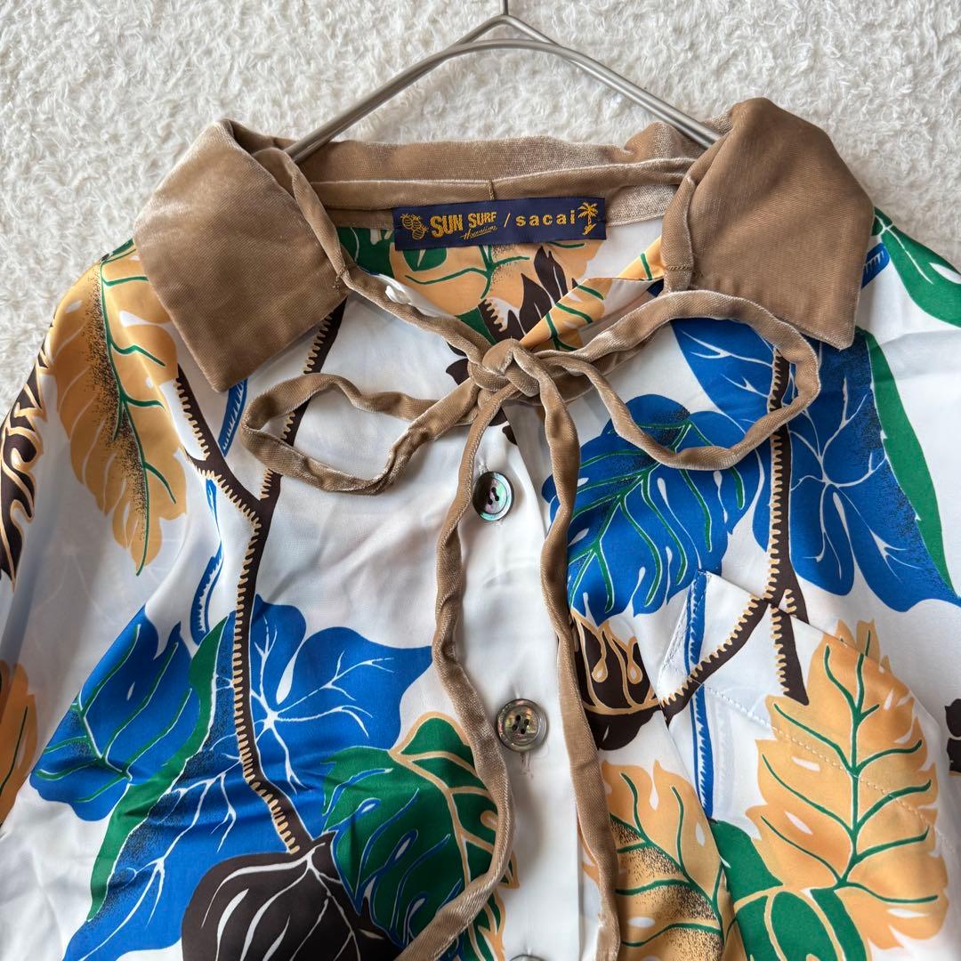 サカイ サンサーフ ブラウス リーフ 総柄 ベロア メッシュ とろみ アロハ希少