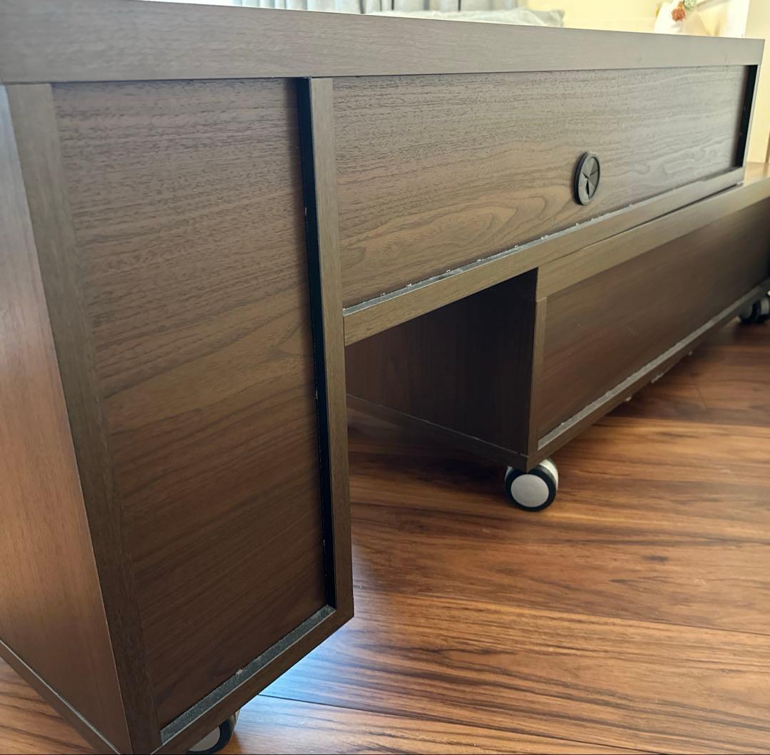 NOCE ダークブラウン テレビ台 キャスター付 二段の伸縮可能 引き出し2つ