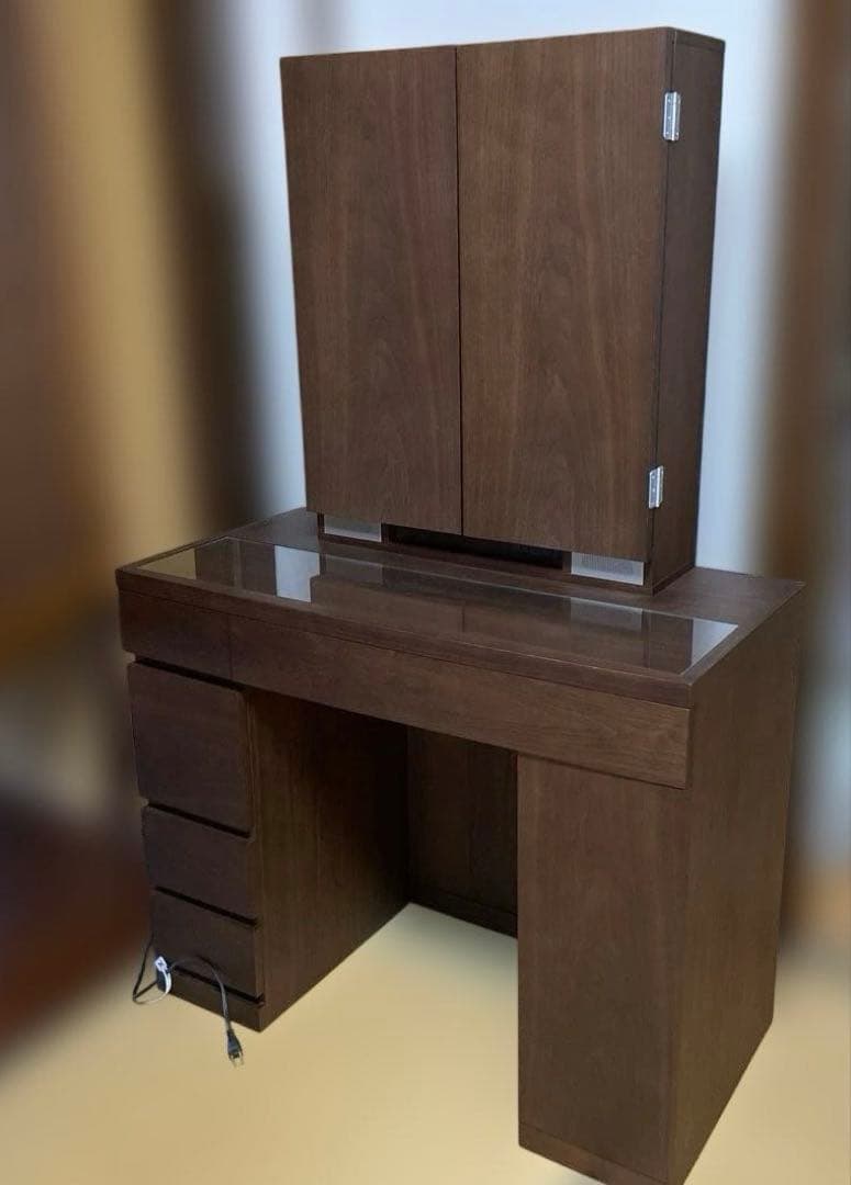 ダークブラウン木製ドレッサー 三面鏡　女優鏡