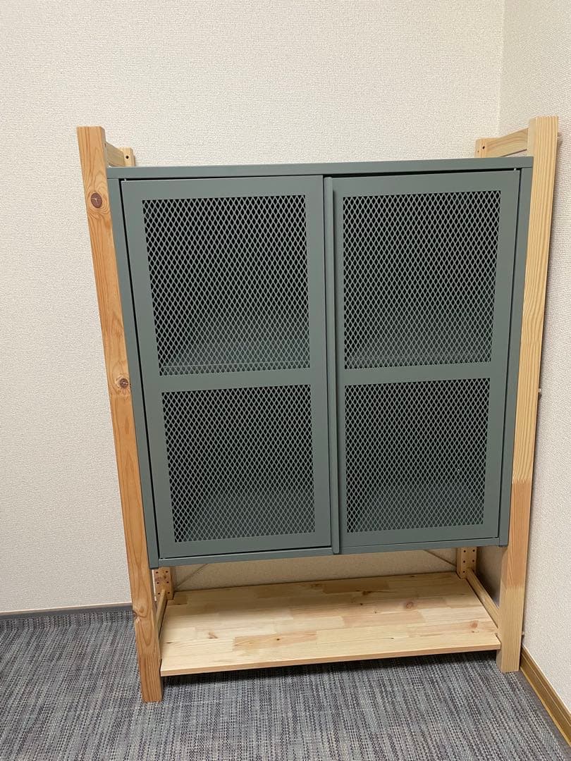 組立済 IKEA イーヴァル 棚シェルフ メッシュ グレーグリーンイケア