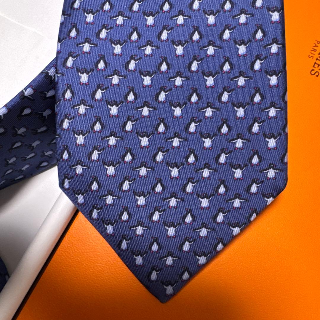 HERMES シルク ネクタイ ブルー
