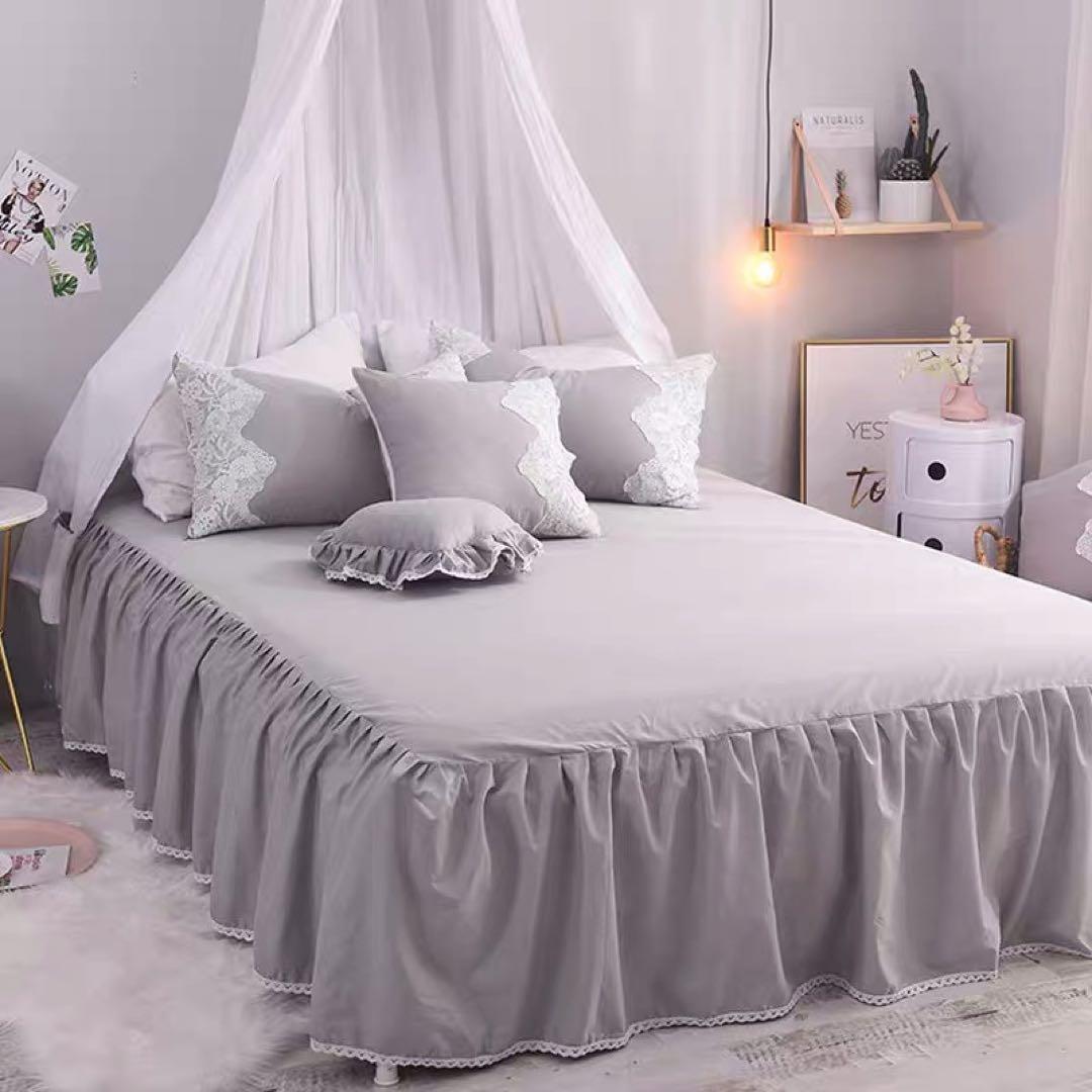 グレー レース付き セミダブルカバーセット