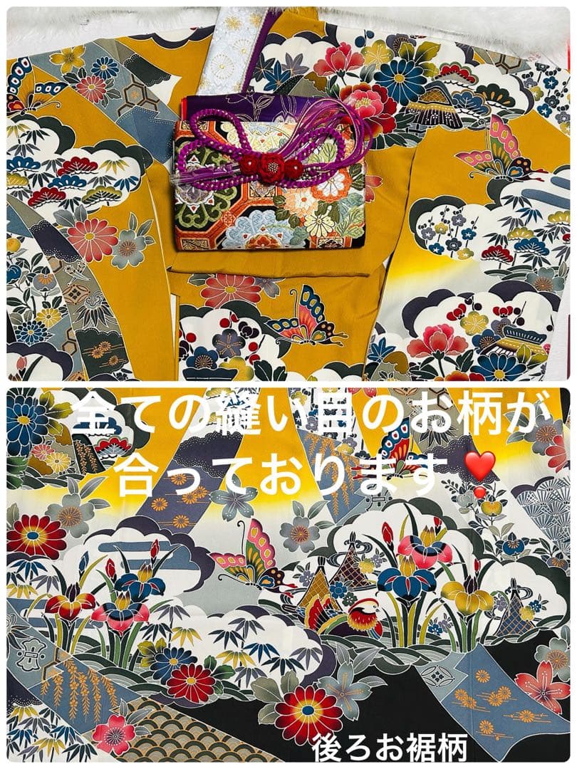 新品　最高級本振袖　京紅型巨匠宮崎良次先生作品 振袖用高級唐織袋帯　フルセット