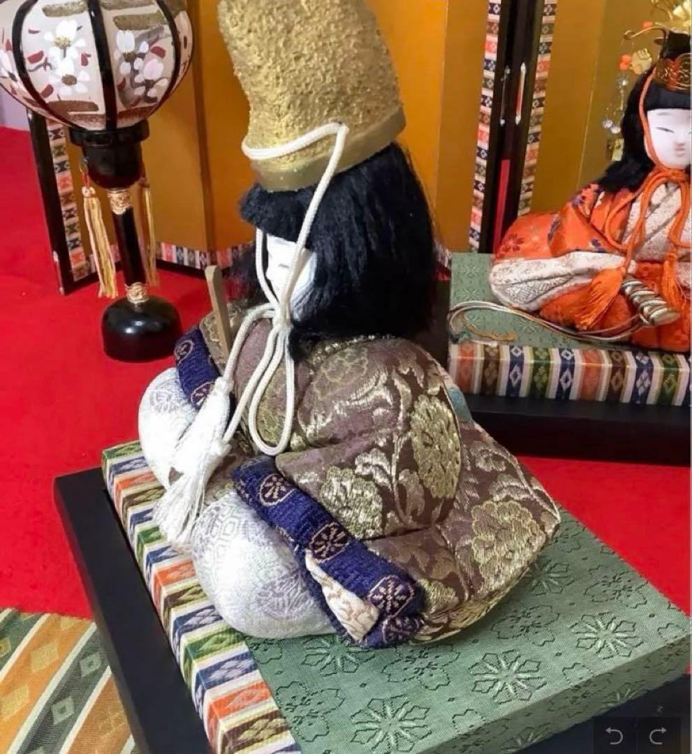 【木目込み人形】 雛飾りセット ①親王飾り② 木製親王台③小型屏風④小型ぼんぼり