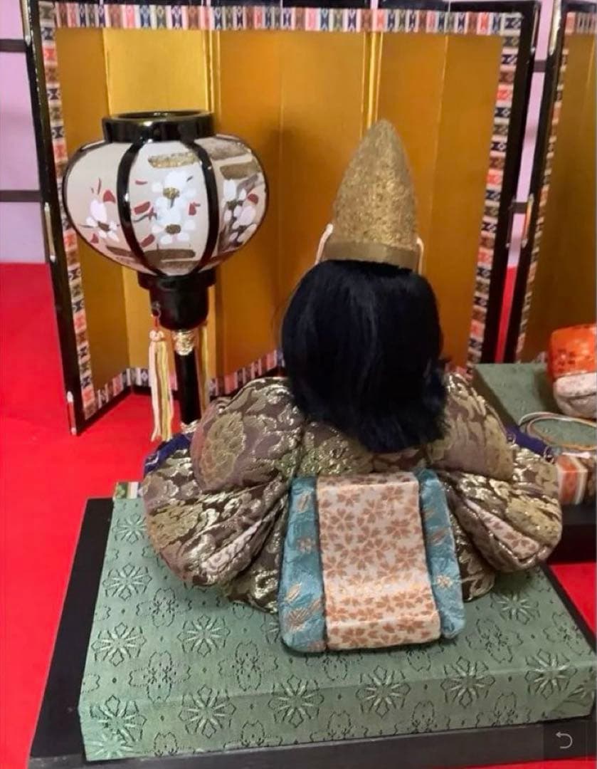 【木目込み人形】 雛飾りセット ①親王飾り② 木製親王台③小型屏風④小型ぼんぼり