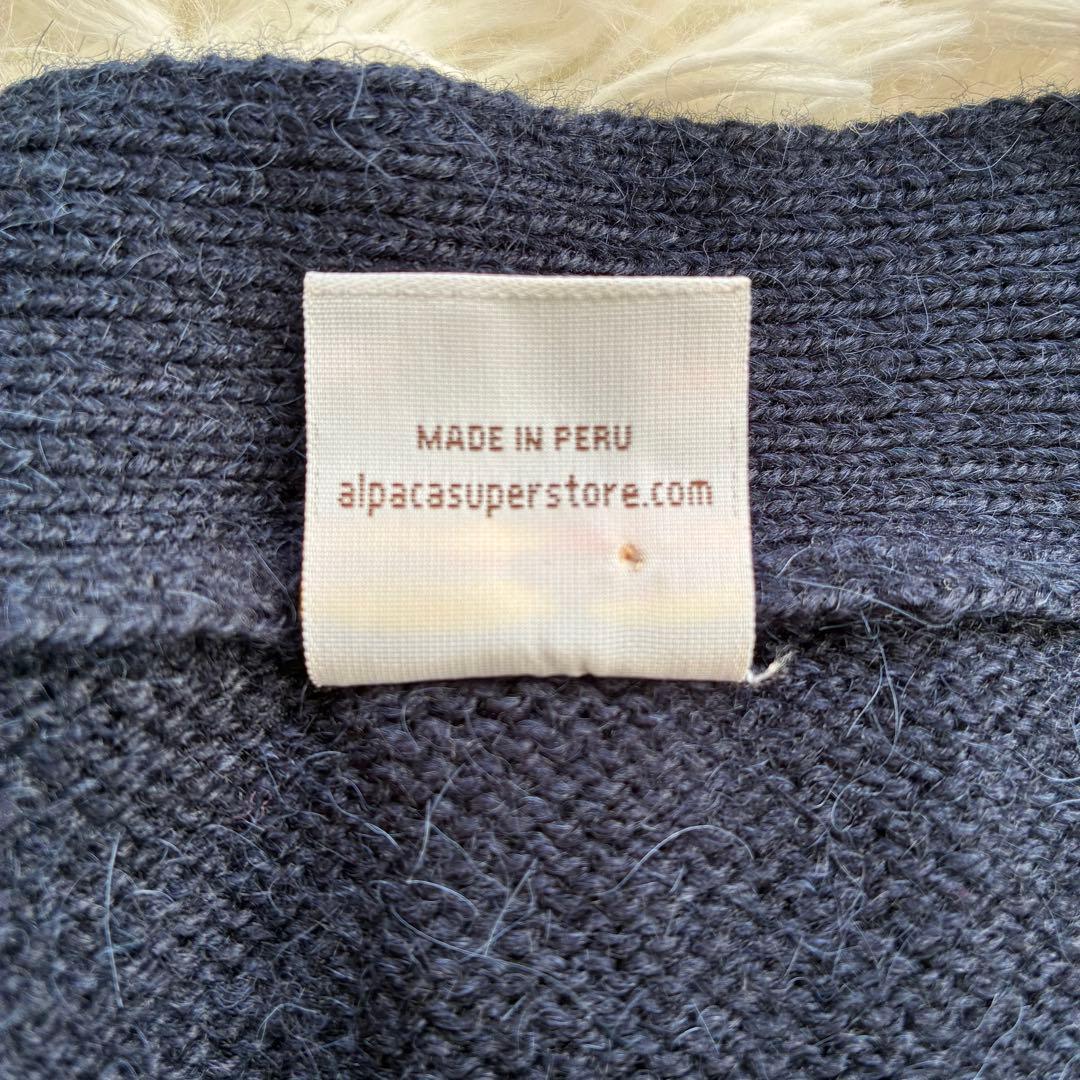 希少✨アルパカ100%カーディガン 紺 南米 ペルー製 L ヴィンテージ モヘヤ