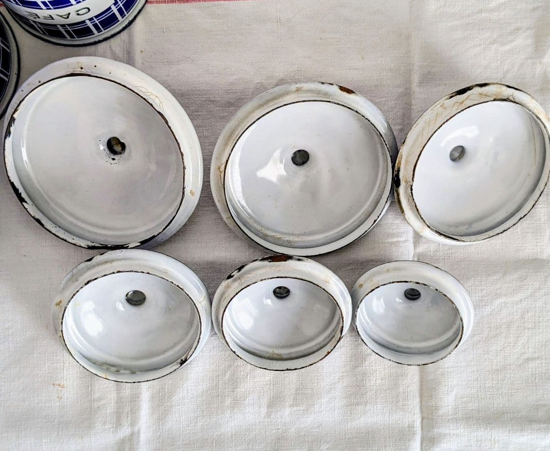 フランス BB社 ホーロー キャニスター フルセット青と白のチェック柄