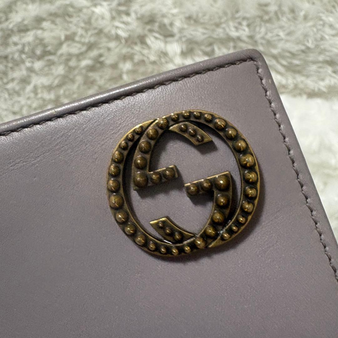 【希少】グッチ インターロッキング 二つ折り 長財布 ゴールド金具 グレージュ