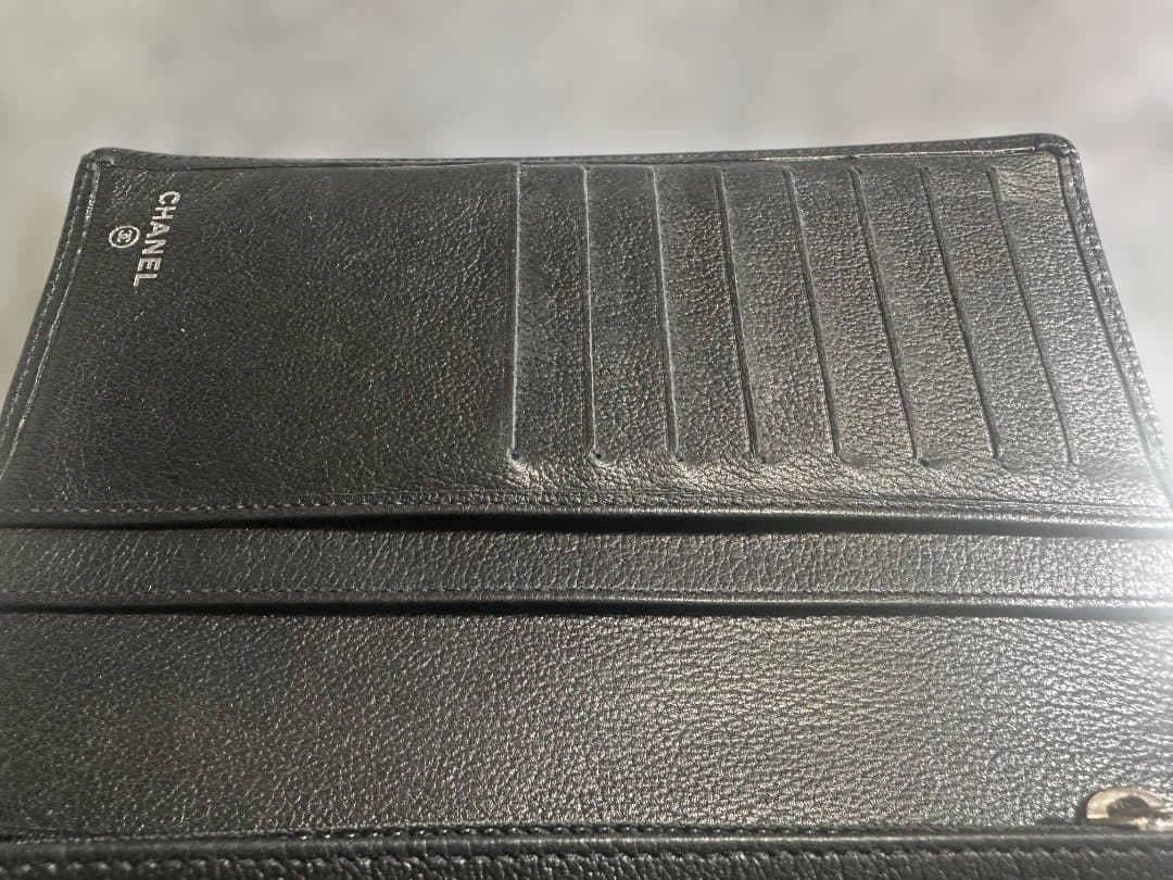 【正規品】CHANEL シャネル カメリア 二つ折り財布 ブラック×シルバー