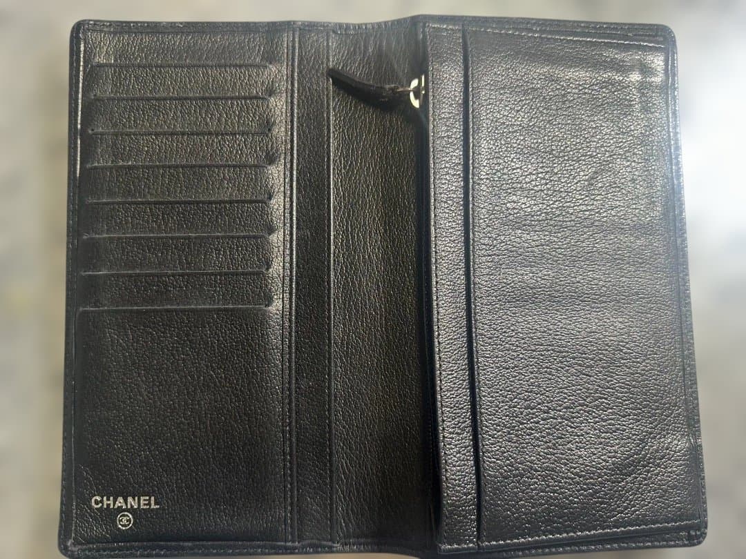 【正規品】CHANEL シャネル カメリア 二つ折り財布 ブラック×シルバー