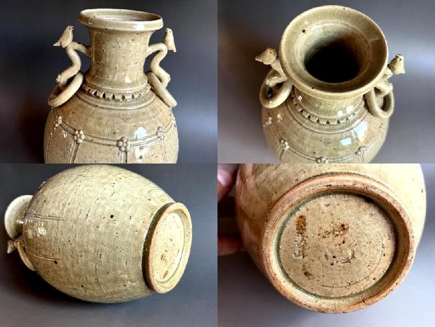 花瓶■壽山 珠光青磁不遊環花入 湧泉 淡々斎花押 花器 古美術 時代物 骨董品■