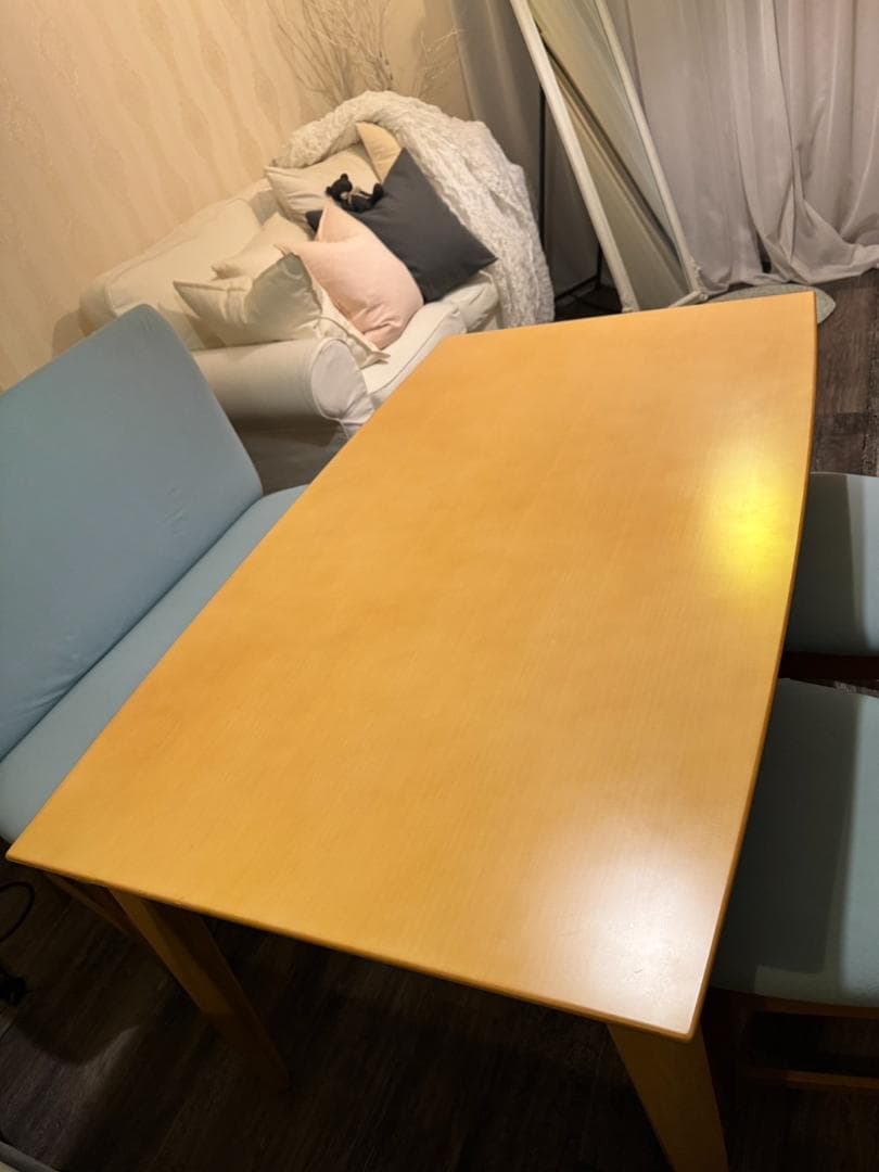 【引取限定】北欧風ダイニング4点セット テーブル ベンチ 椅子2脚【岡山】