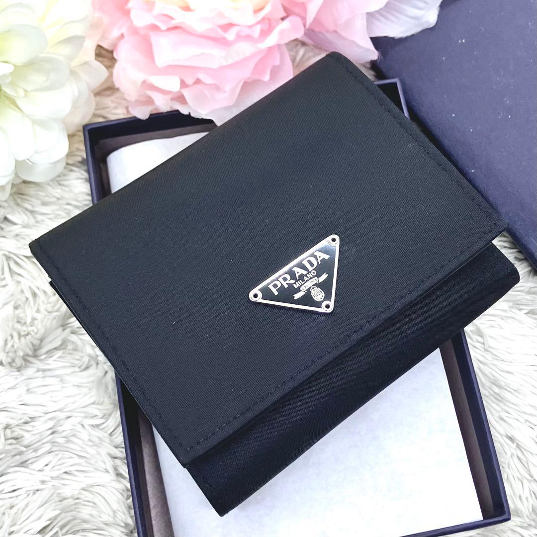未使用級✨ PRADA 三つ折り財布 ナイロン 三角ロゴ ブラック テスート