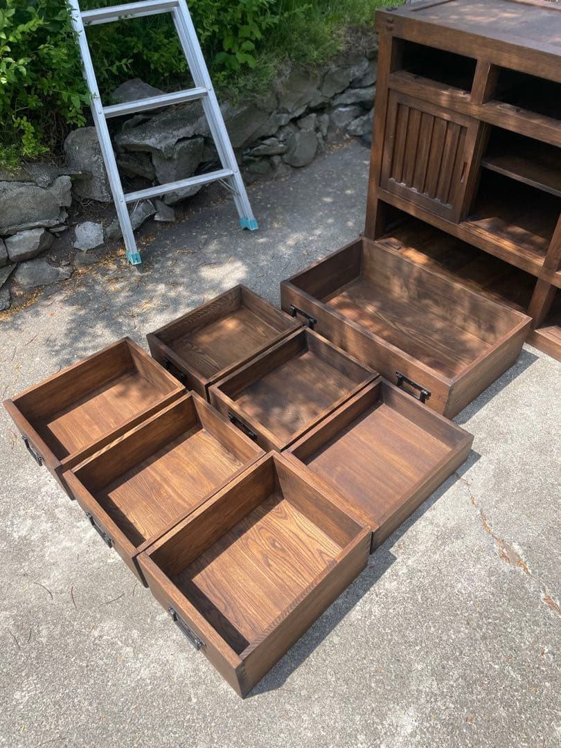 天然木 民芸家具 和箪笥 和風チェスト 水屋箪笥 引き戸付き 収納箪笥 小引出し