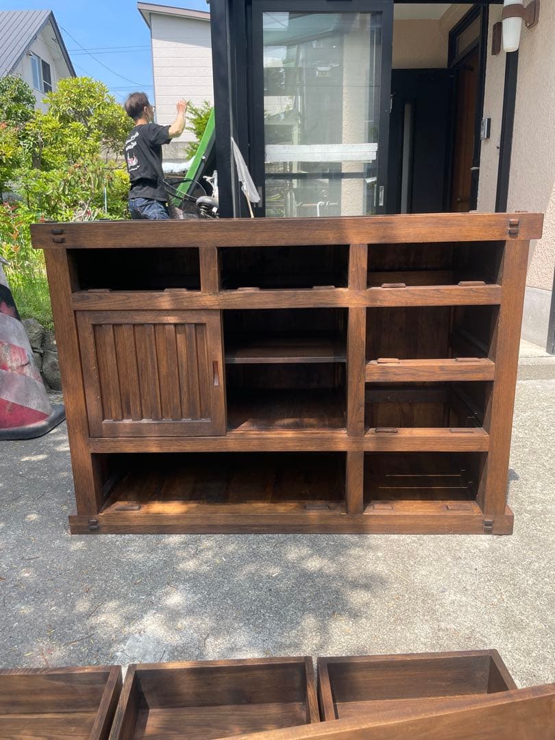 天然木 民芸家具 和箪笥 和風チェスト 水屋箪笥 引き戸付き 収納箪笥 小引出し