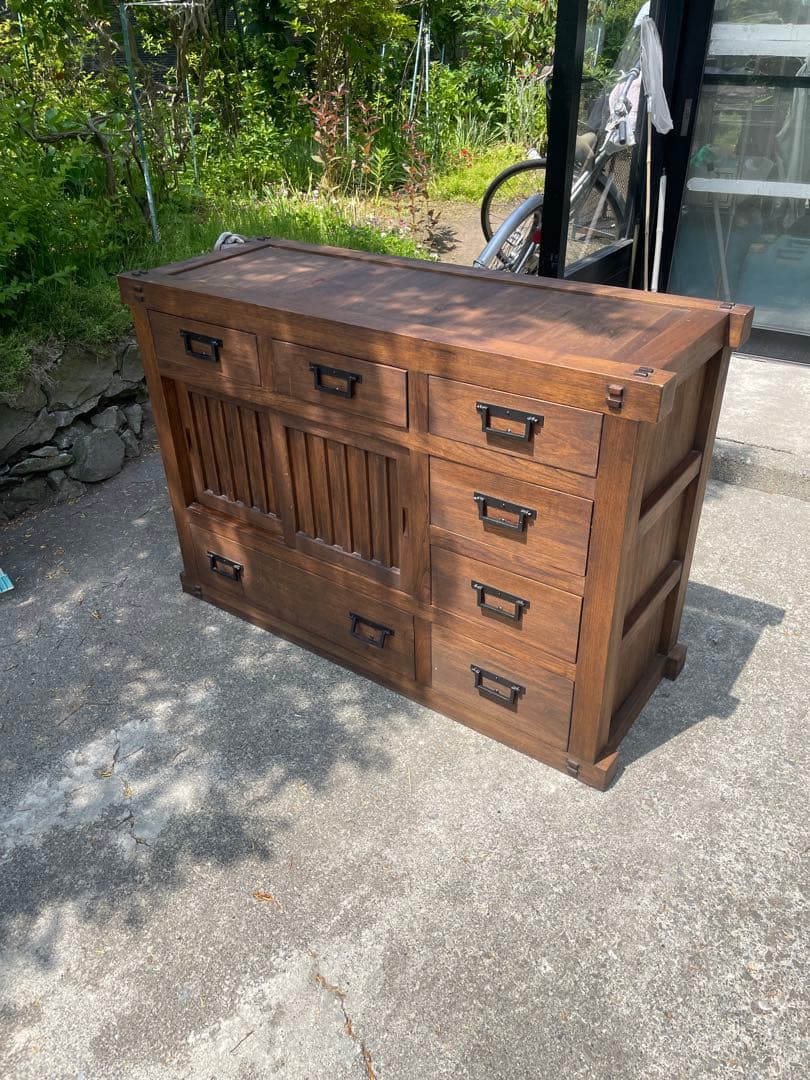 天然木 民芸家具 和箪笥 和風チェスト 水屋箪笥 引き戸付き 収納箪笥 小引出し