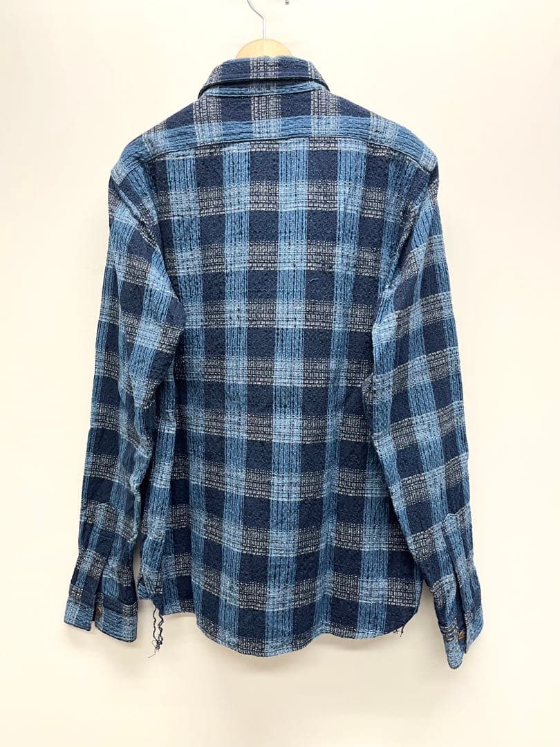 SAMURAI JEANS サムライジーンズ 枷染 藍絣 長袖 チェックシャツ