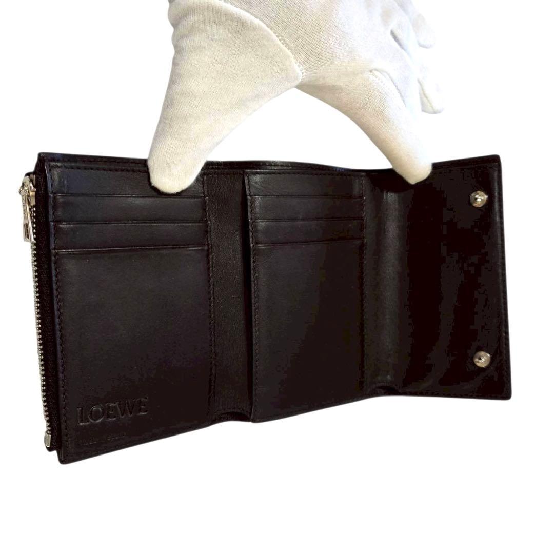 LOEWE ロエベ アナグラム 三つ折り財布 レザー ブラック スペイン製