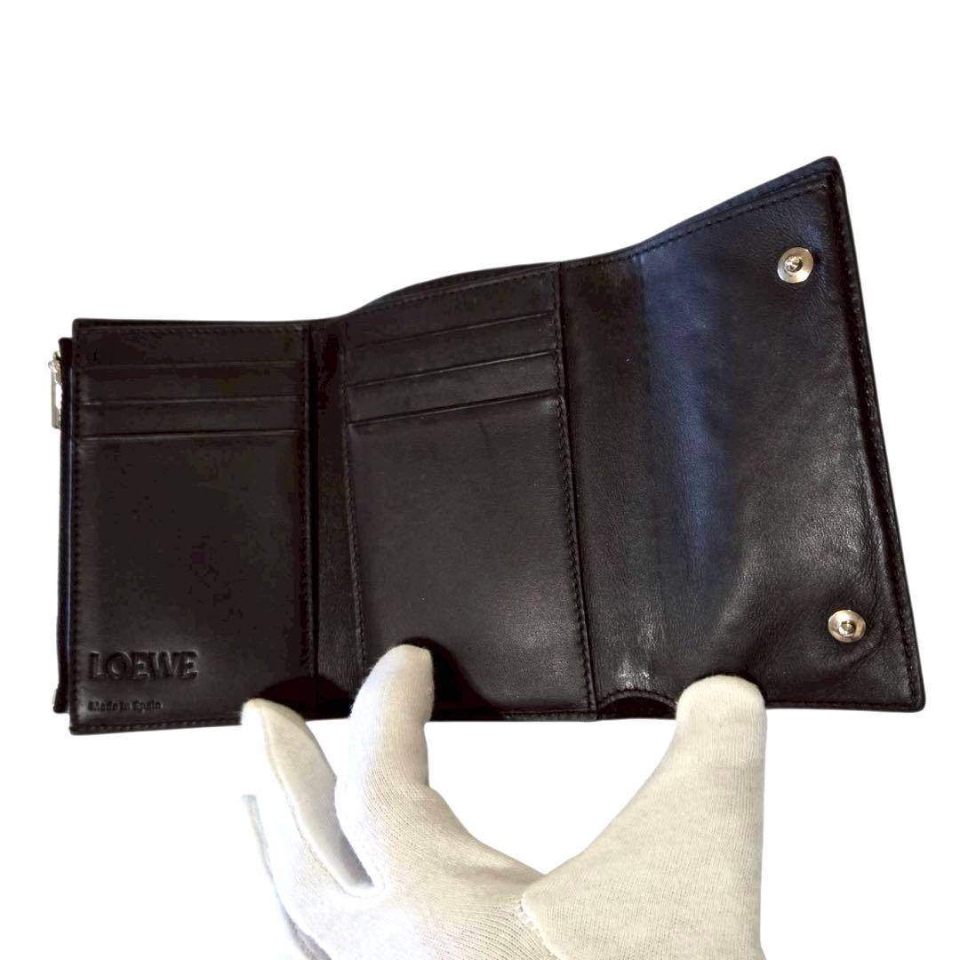 LOEWE ロエベ アナグラム 三つ折り財布 レザー ブラック スペイン製