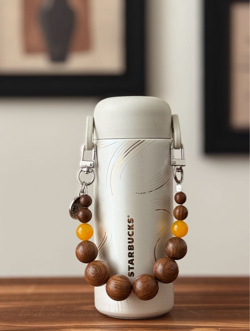 海外限定 Starbucks ステンレスボトル ビーズチャーム付き ホワイト