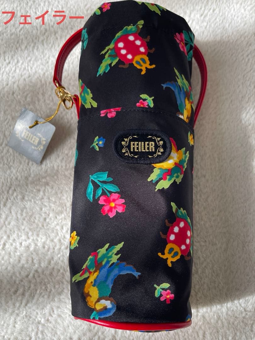 新品FEILER 花柄 ペットボトルポーチ 黒
