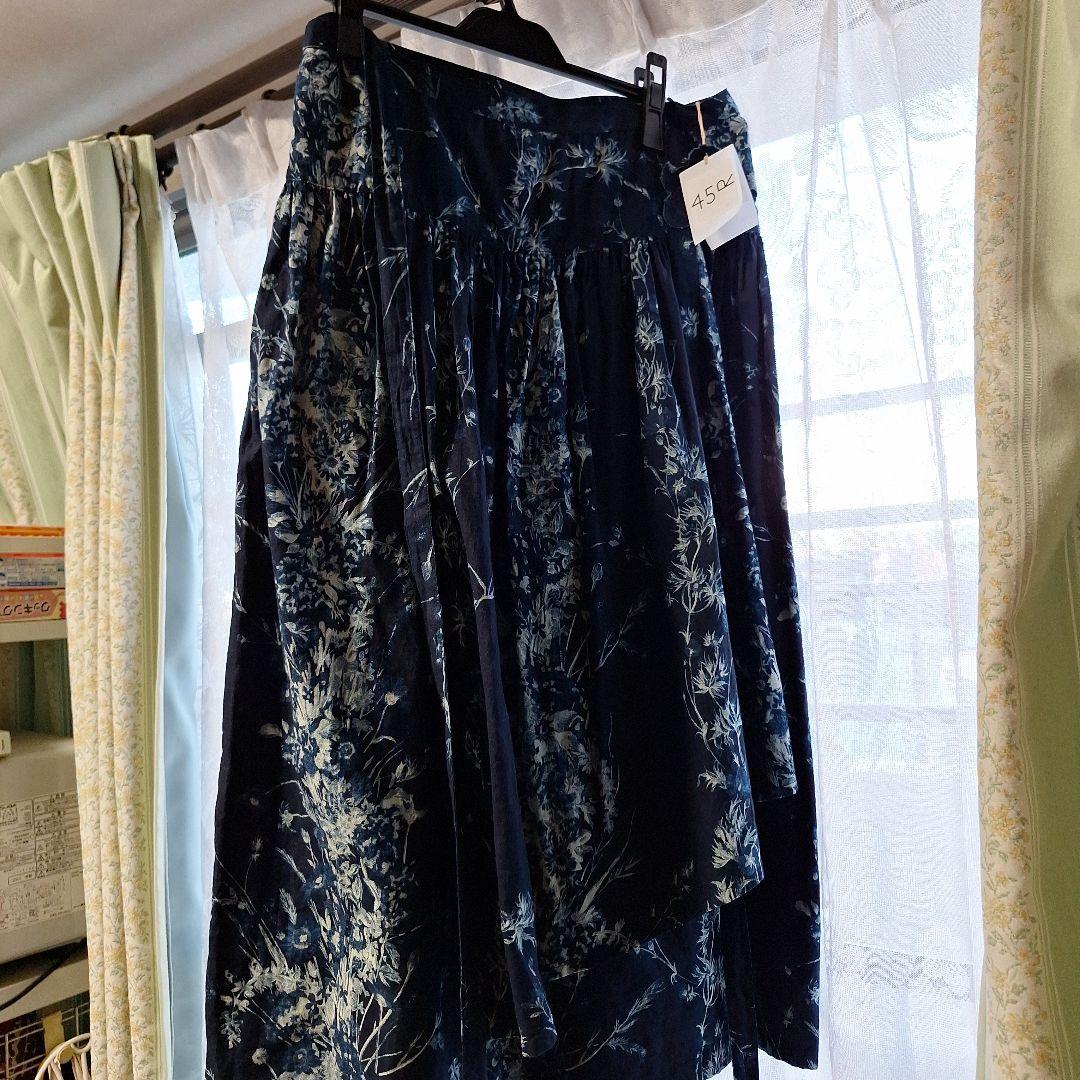 504オックスブーケストライププリントのぐるぐるスカート(インディゴ)