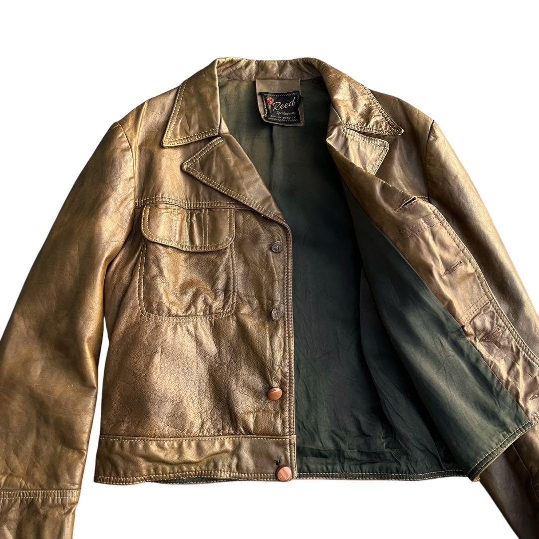 60’s ヴィンテージ レザートラッカージャケット 短丈 開襟 ブラウン 古着