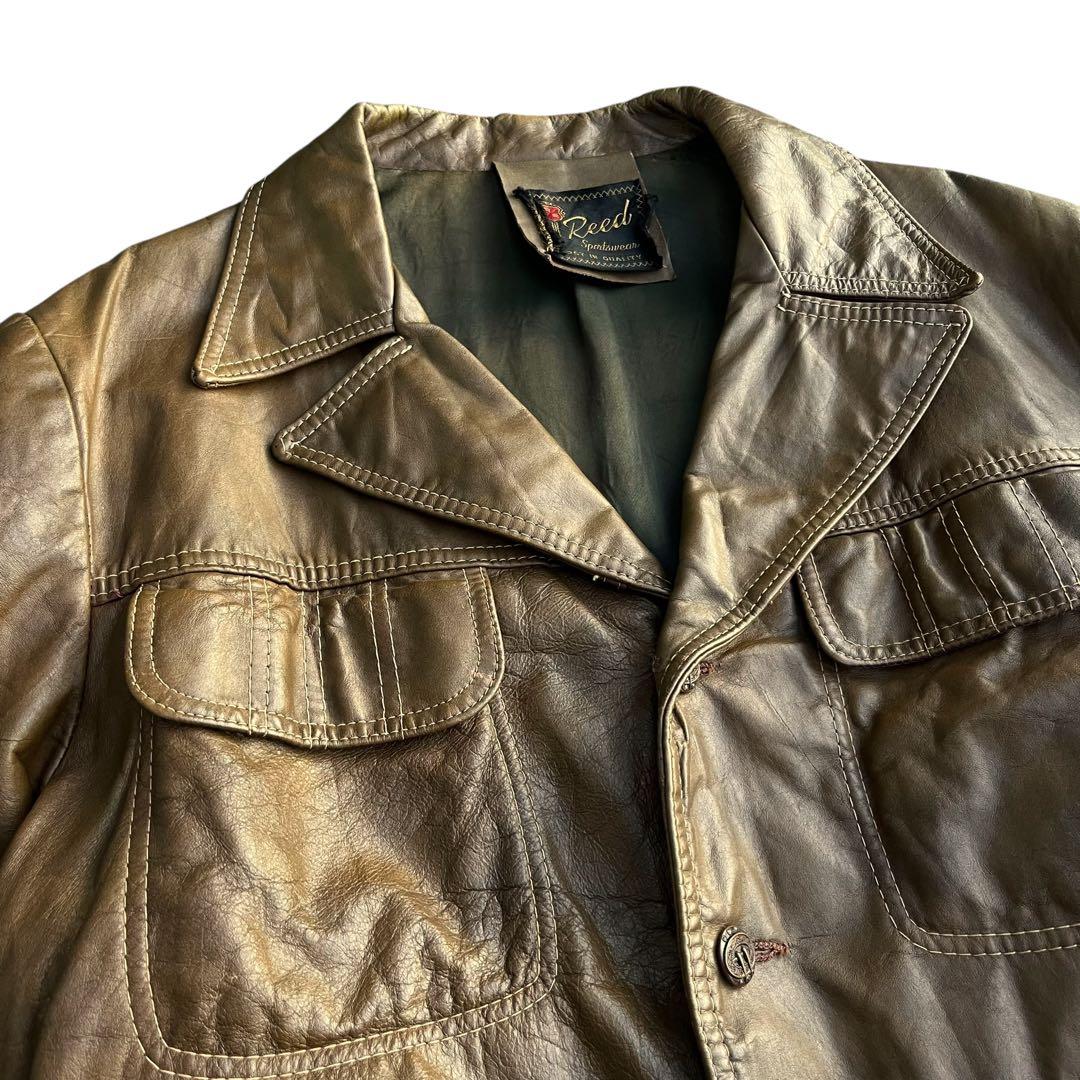 60’s ヴィンテージ レザートラッカージャケット 短丈 開襟 ブラウン 古着