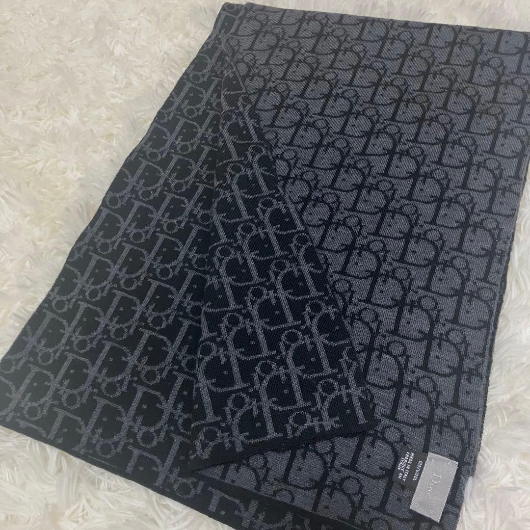 【美品】現行 Dior マフラー トロッター ストール ユニセックス 黒 灰色