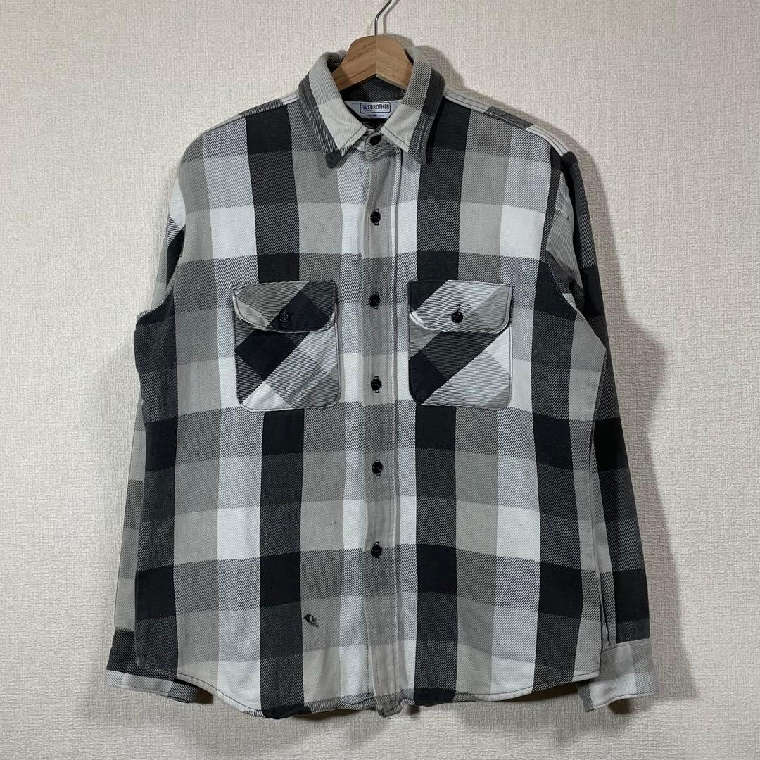 70s-80s five brother 白黒ネルシャツ　usa製