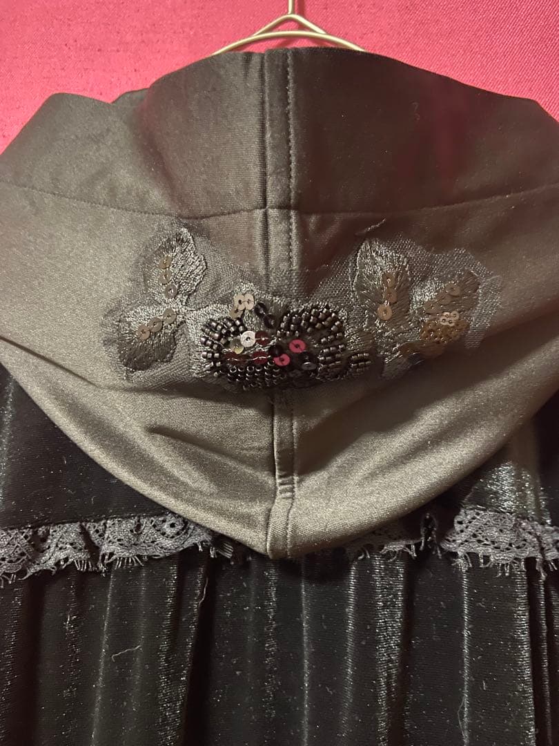 スーパービューティーSuper Beautyベロア長袖フードコートワンピース44