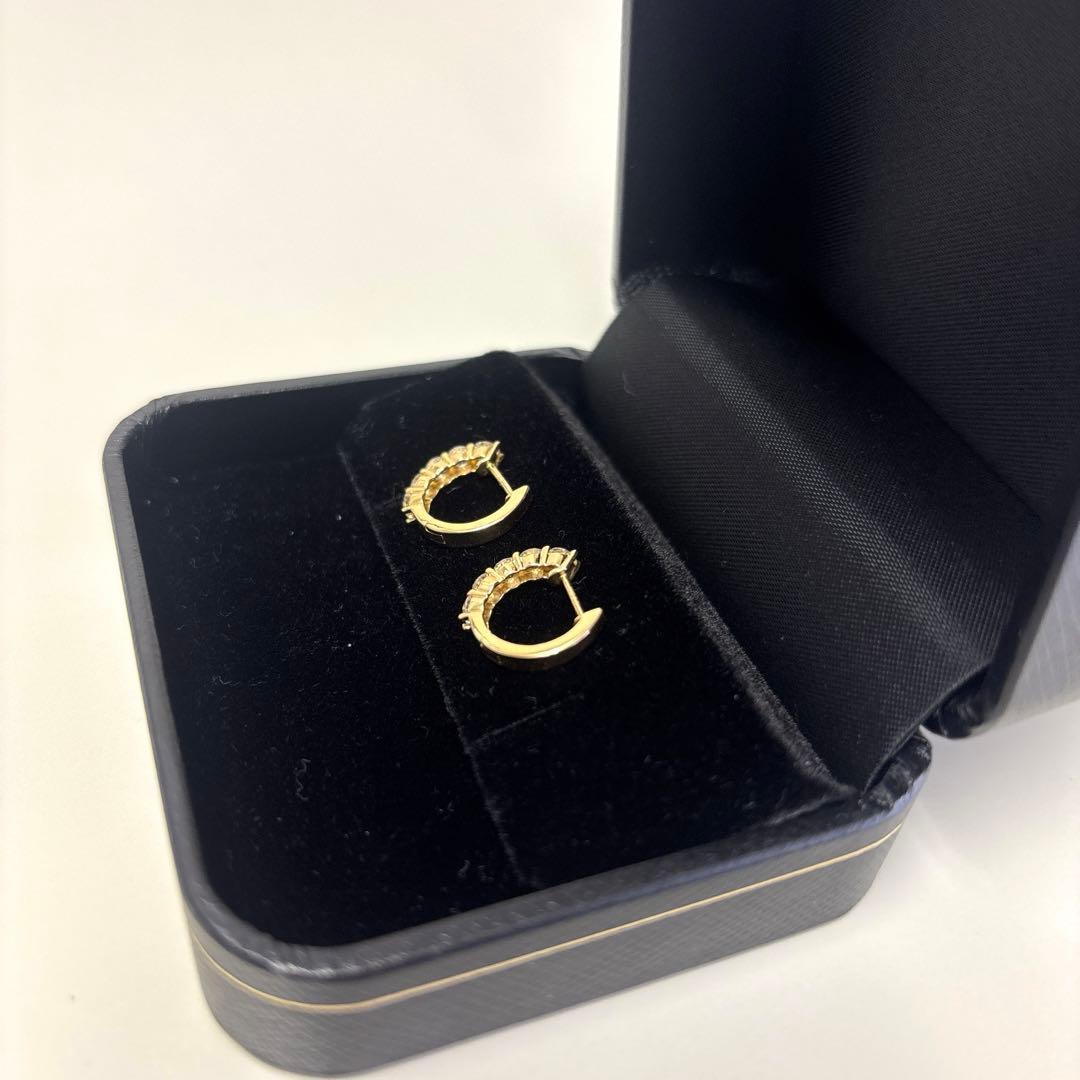 天然 ダイヤモンド 1.00ct K18 YG フープ ピアス