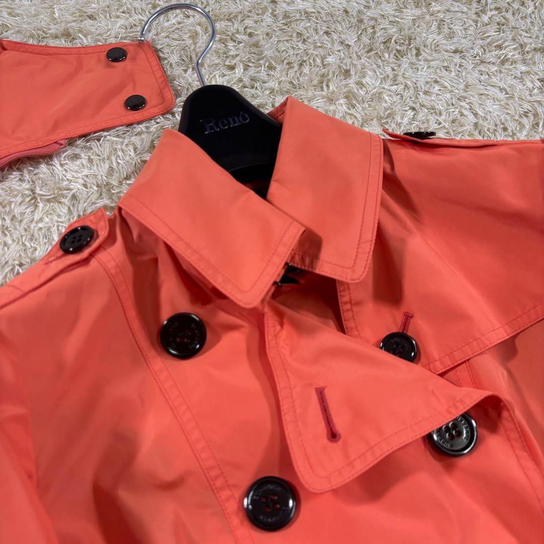美品　バーバリーロンドン　ノバチェック　フード取り外し　トレンチコート　オレンジ