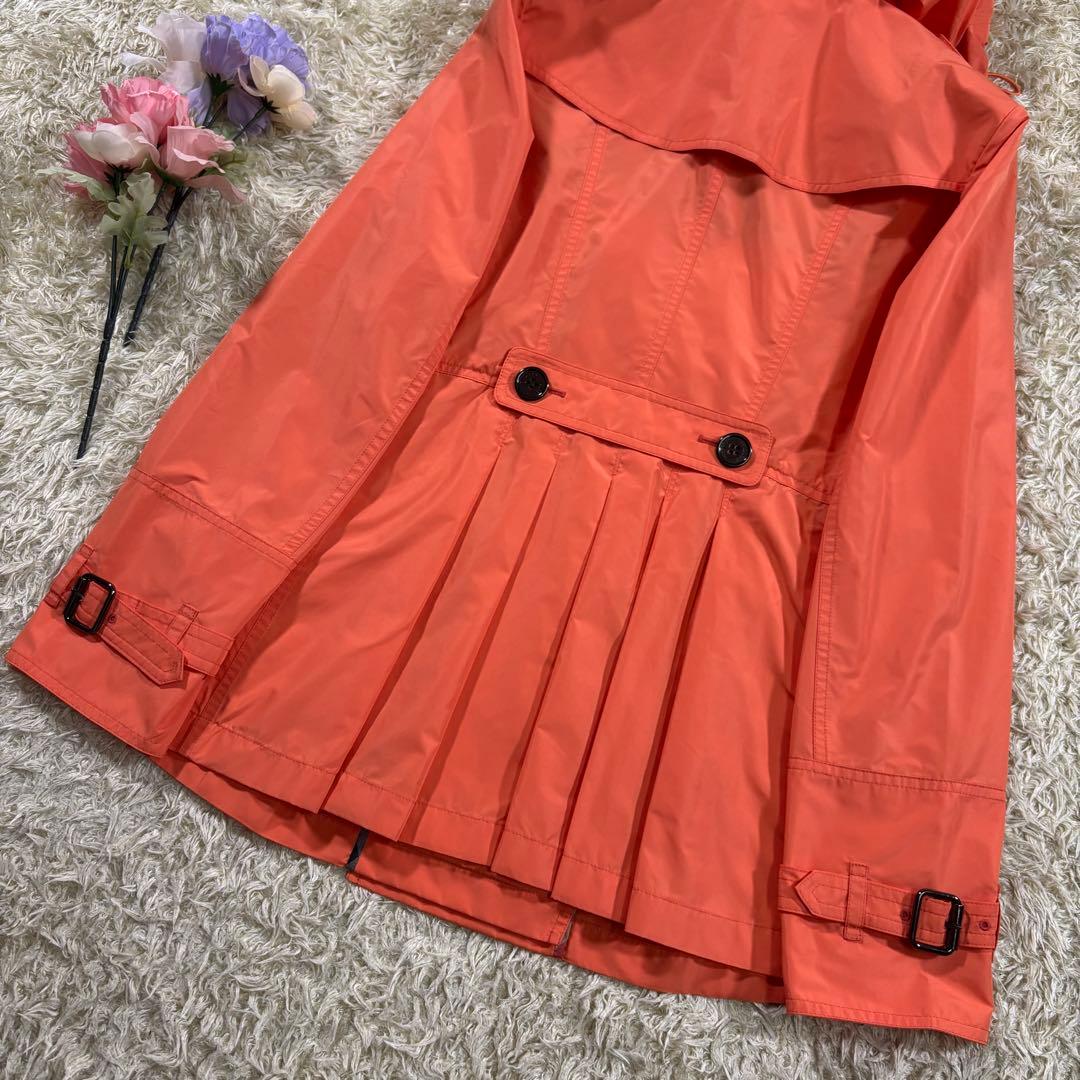 美品　バーバリーロンドン　ノバチェック　フード取り外し　トレンチコート　オレンジ