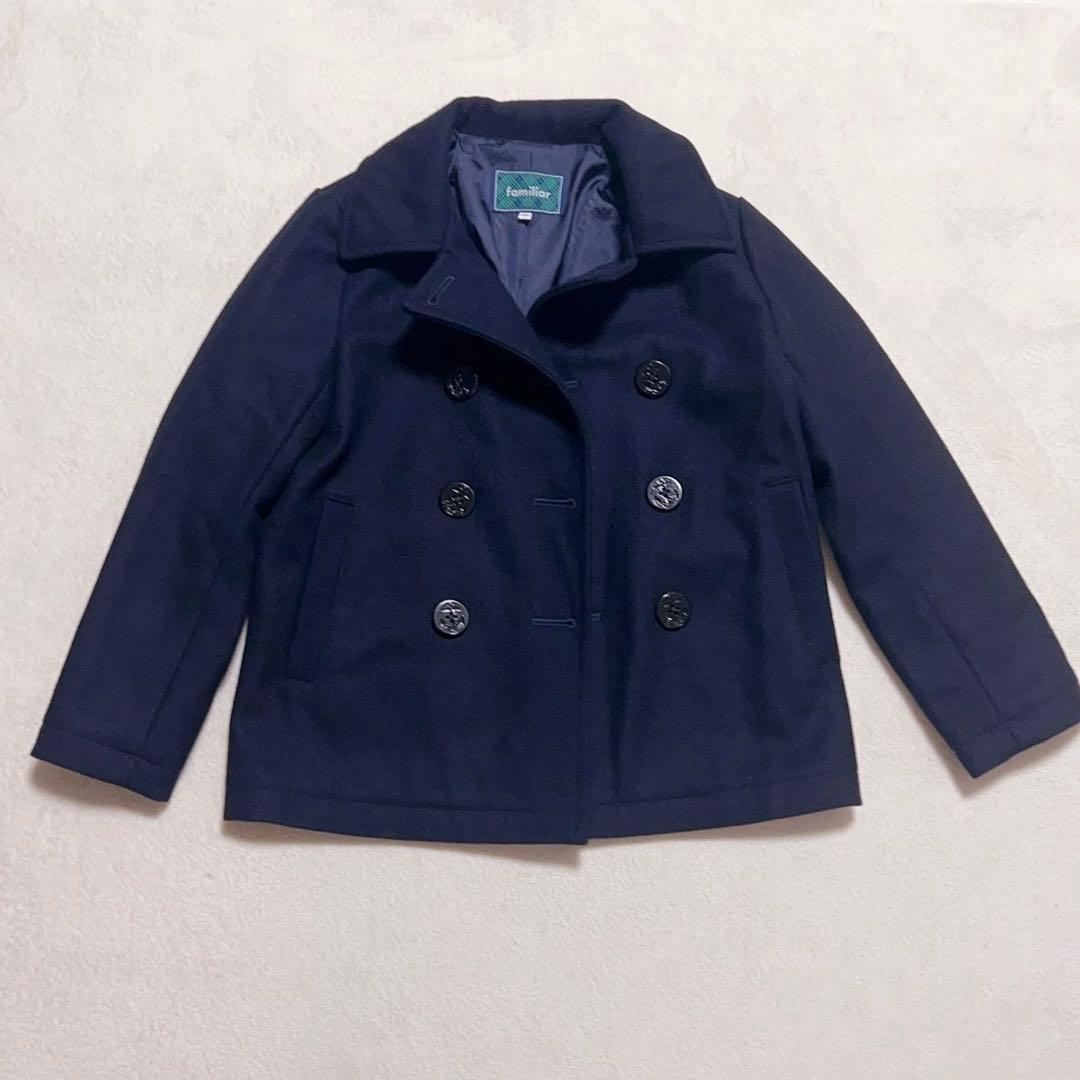 美品　familiar ピーコート　ウールコート　男女兼用　現行品　ネイビー