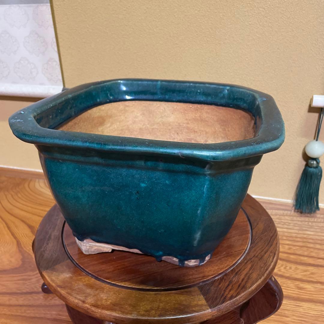 盆栽鉢 陶器製 八角形 釉薬 広東鉢 大型