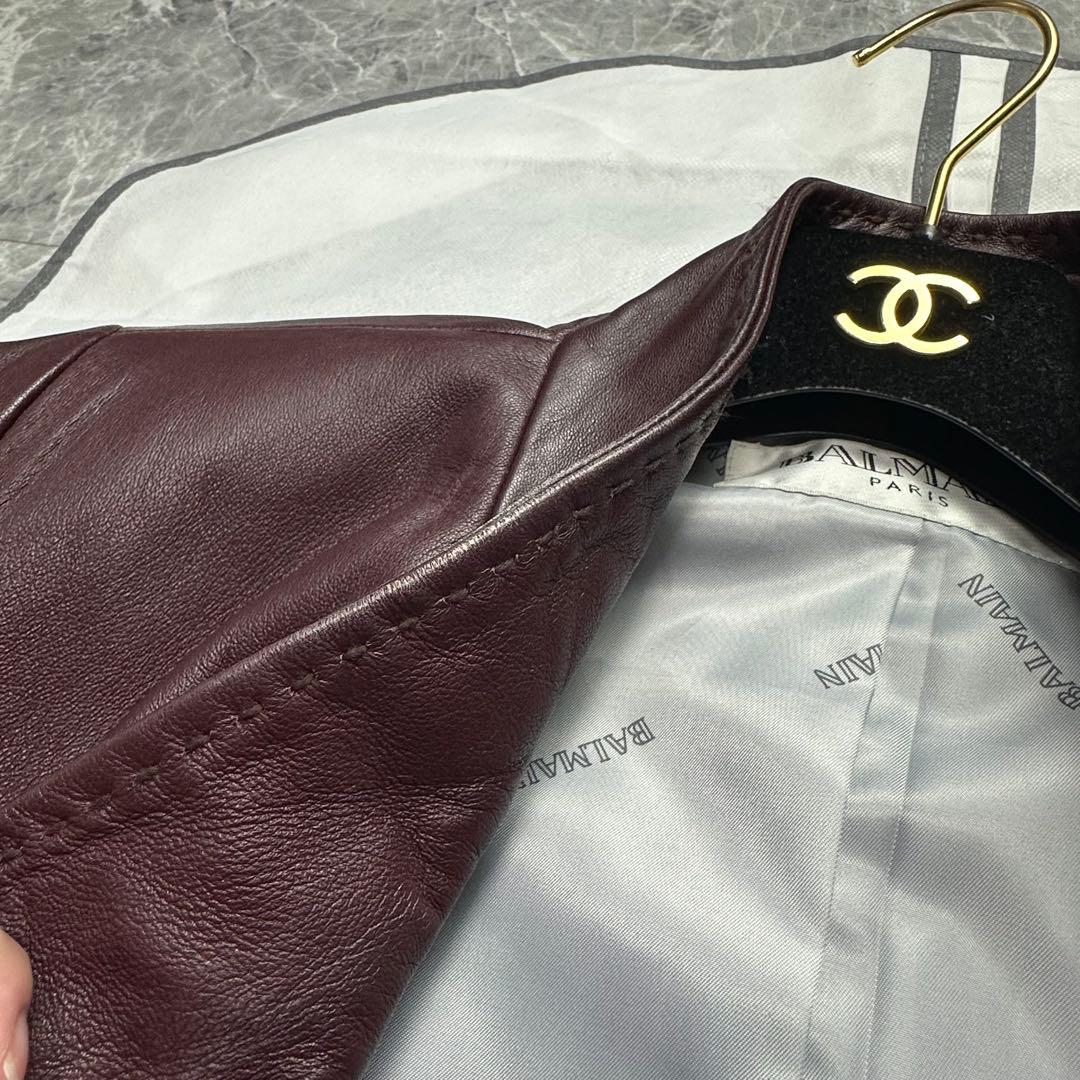 XL♡バルマン♡ラムレザー　ロングコート　ベルト　ボルドー