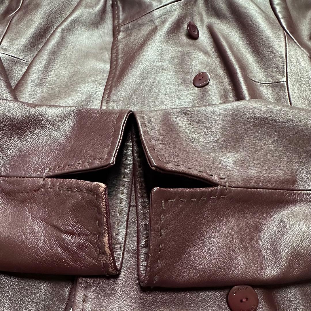 XL♡バルマン♡ラムレザー　ロングコート　ベルト　ボルドー